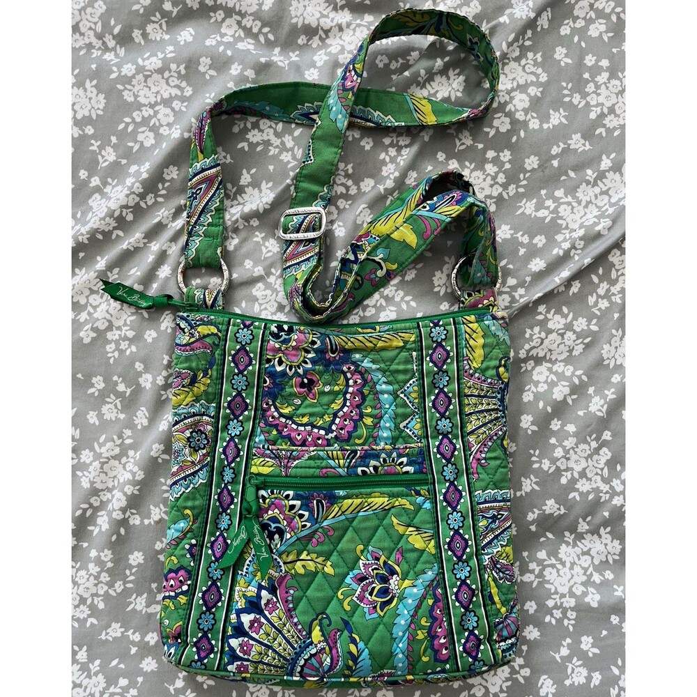 Vera Bradley Emerald Paisley Quilted Cotton Crossbody Hipster Shoulder Purse